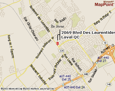 Carte indiquant l'adresse du DOJO Shindokan à Laval, près de l'intersection des boulevards Dagenais Est et des Laurentides